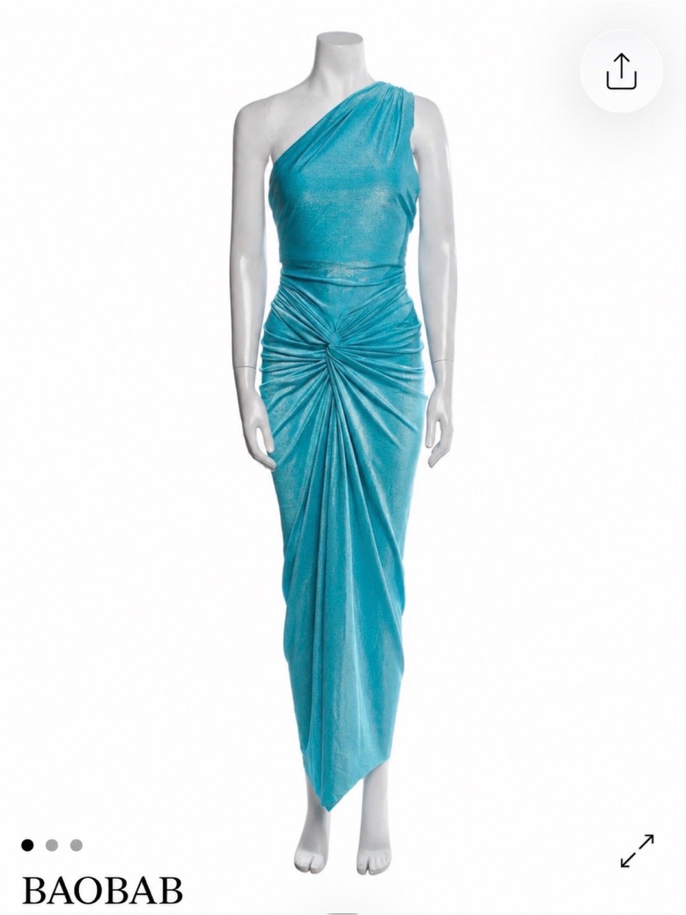 Baobab Collection One-Shoulder Teal Draped Evening Gown